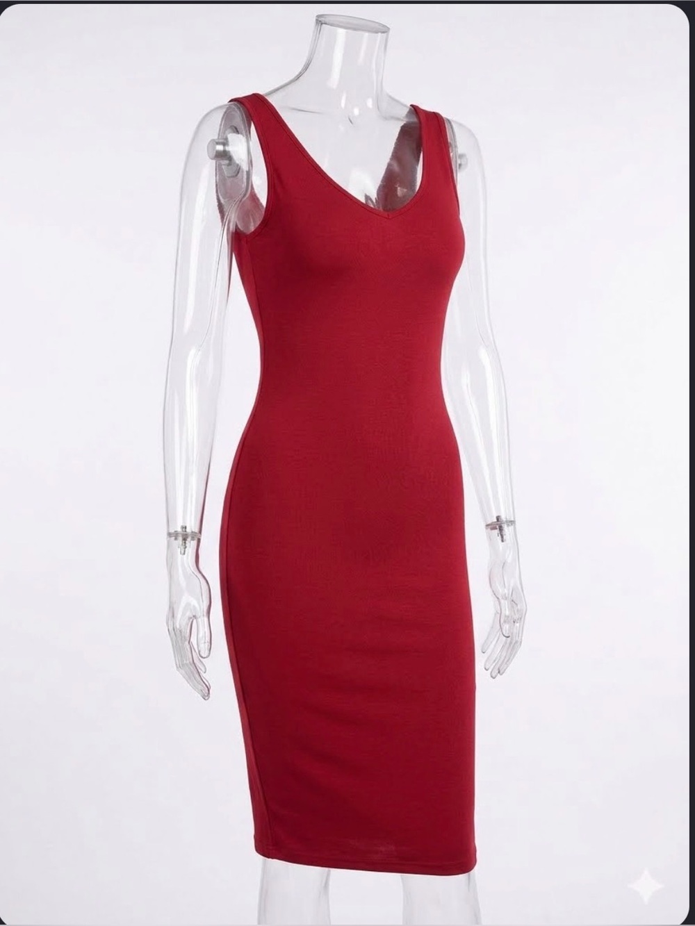 Fashion Nova Red Ribbed Midi Bodycon Tank Dress Size 1XL Plus Size